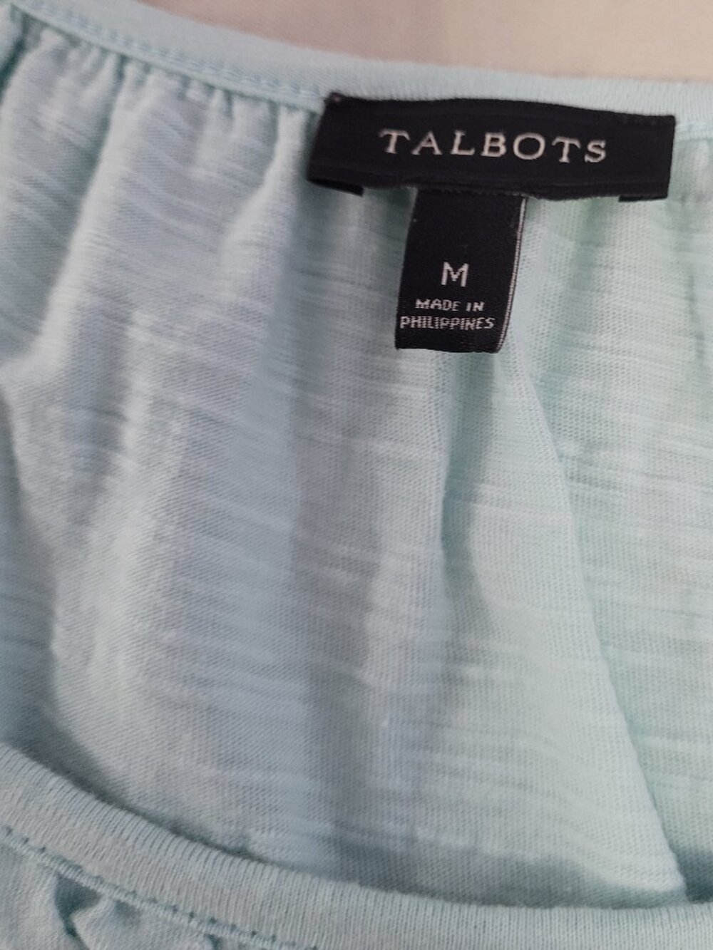 Talbots Aqua Blue Cotton Short Sleeve T Shirt Size Medium (Small) - Picture 2 of 8